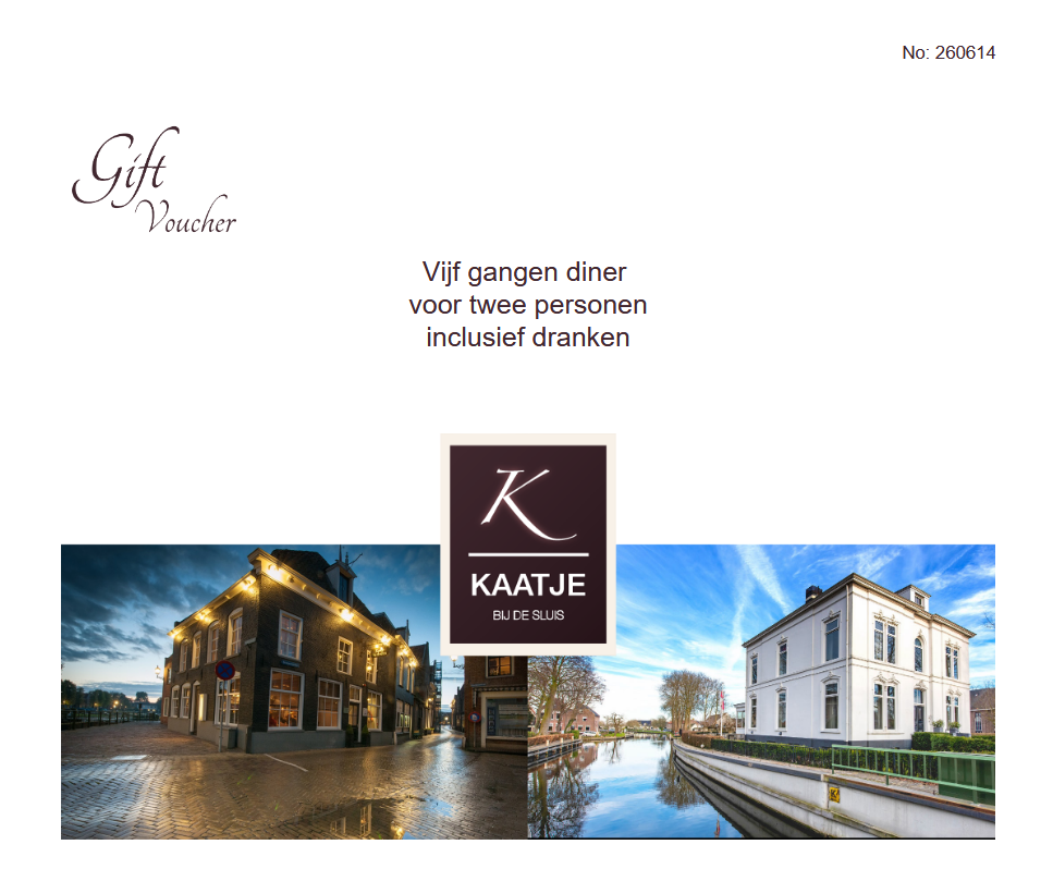 Klik voor groter beeld Cadeaubon Kaatje bij de Sluis: vijf gangen diner voor twee personen inclusief dranken